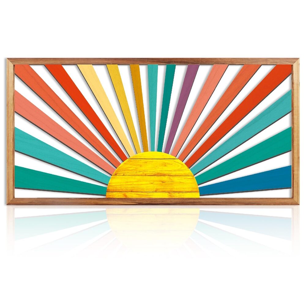 3823 Large Boho Sun Wall Art Framed Wooden Art Wall Decor Sun Geometric